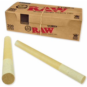 Raw Cigarette Tubes Classic King Size Natural Unrefined 200 Ct. Box