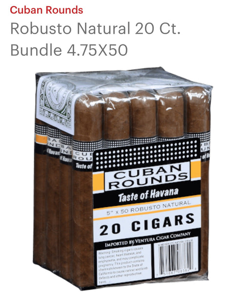 CUBAN ROUNDS ROBUSTO NATURAL  20 CT. BUNDLE 4.75X50