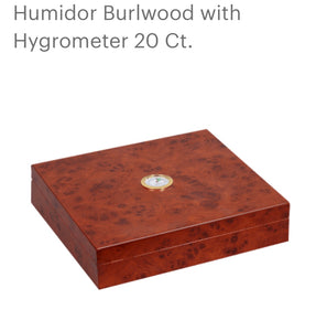 HUMIDOR BURLWOOD WHITH HYGROMETER 20 Ct.